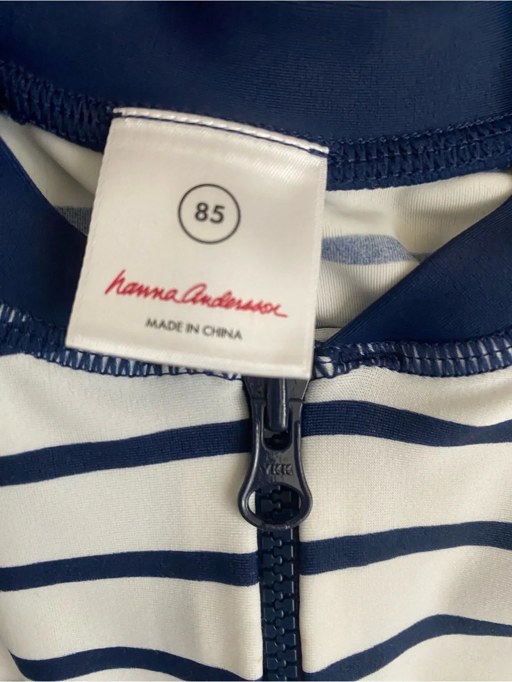 Hanna Andersson Navy & White Striped Zip-Front Rashguard
